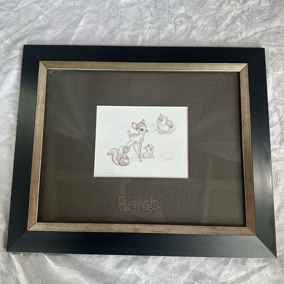 Framed Bambi Sketch Art with Swarovski crystals Disney collectible lithograph - Picture 1 of 8